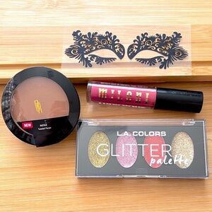 Brand New Makeup Bundle Milani Lip Glitter Eye Palette Tattoo Eye Mask Powder